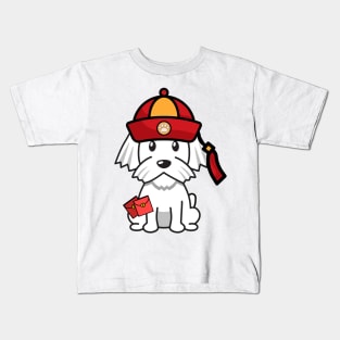 Funny white dog celebrates lunar new year Kids T-Shirt